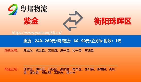 紫金到珠晖区物流专线名片