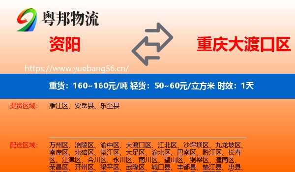 资阳到大渡口区物流专线名片
