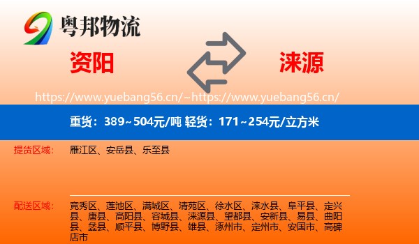 资阳到涞源县物流