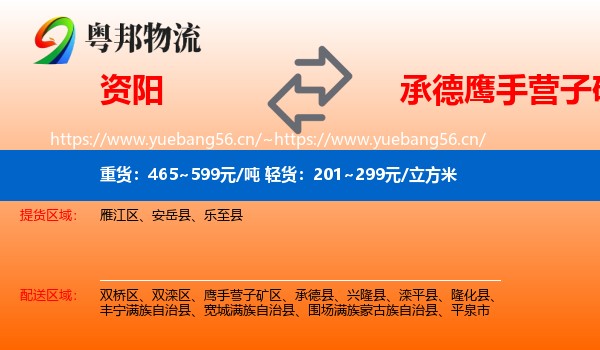 资阳到鹰手营子矿区物流
