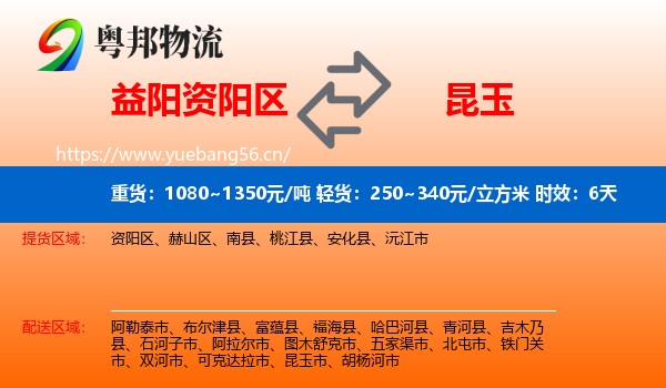 益阳资阳区到昆玉市物流专线名片