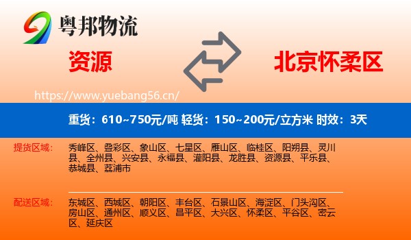 资源到怀柔区物流专线名片