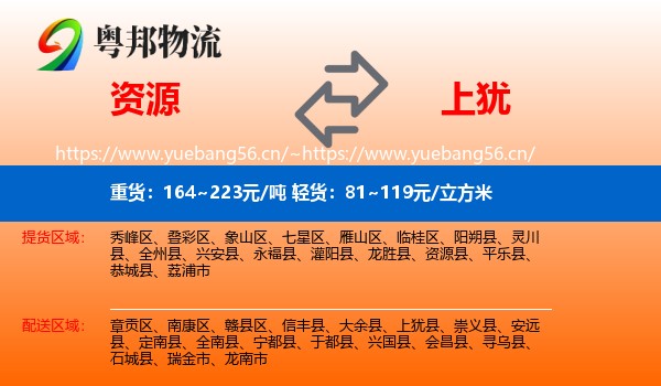 资源到上犹县物流